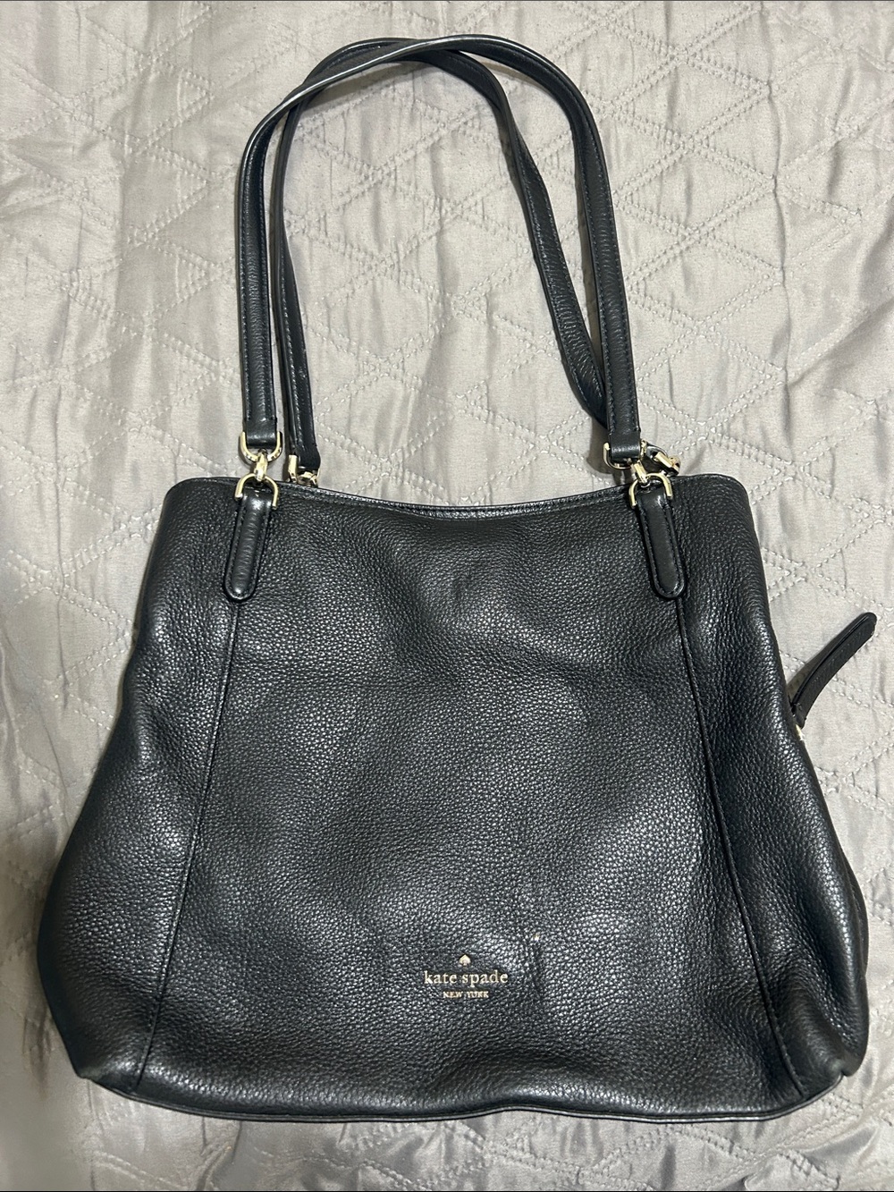 kate spade Black Pebbled Leather Shoulder Bag with Gold Hardware